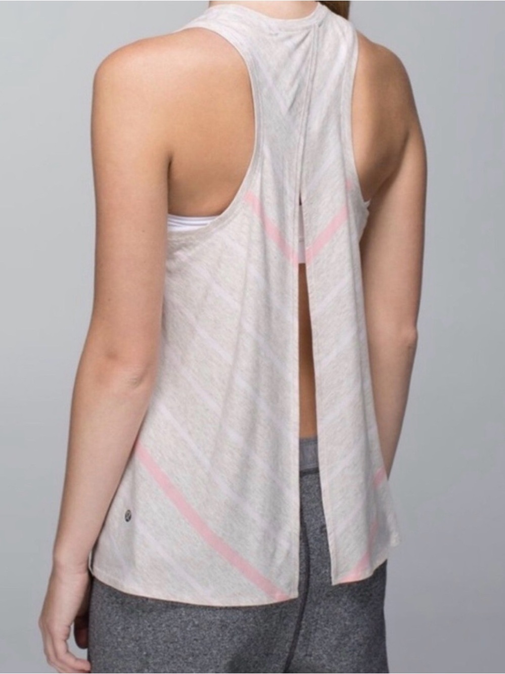 lululemon athletica Open-Back Tank Top in Light Cream with Pink Trim